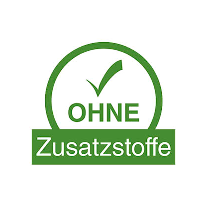 Symbol für Zusatzstoff-Freiheit: Häkchen und Aufschrift „Ohne Zusatzstoffe“ in Grün