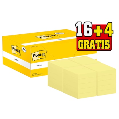 Artikelbild 5 für 16 + 4 GRATIS: Post-it® Notes Haftnotizen gelb, 16 Blöcke + GRATIS 4 Blöcke, Artikelnummer 354641