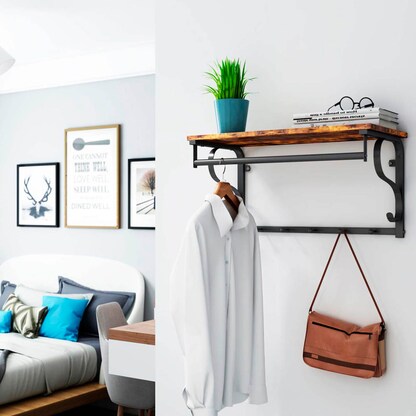 Artikelbild 5 für VASAGLE Wandgarderobe LCR11BX braun Metall 7 Haken 60,0 x 31,7 cm, Artikelnummer 263048