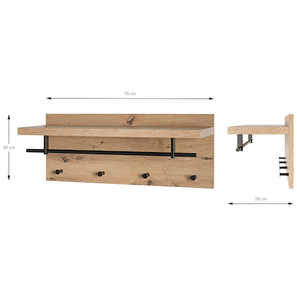 Artikelbild 2 für HAKU Möbel Wandgarderobe 37444 eiche Holz 4 Haken 75,0 x 30,0 cm, Artikelnummer 965727