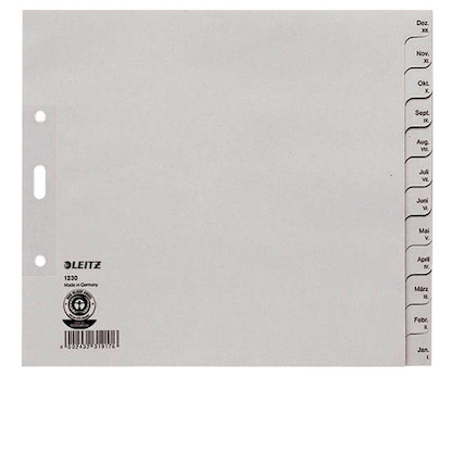 Artikelbild 10 für AKTION: LEITZ Ordnerregister 1230 DIN A4 Halbformat, Überbreite Dez.-Jan. grau 12-teilig, 5 Satz mit Prämie nach Registrierung, Artikelnummer 184705