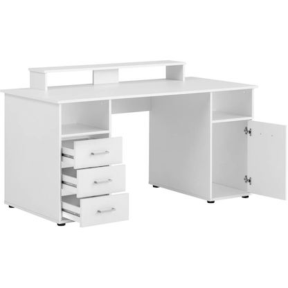 Artikelbild 2 für MÖBELPARTNER Niels light Schreibtisch perlweiß rechteckig, Wangen-Gestell weiß 150,0 x 70,0 cm, Artikelnummer 650327