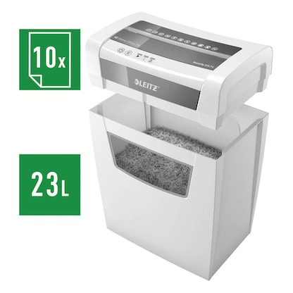 Artikelbild 11 für AKTION: LEITZ IQ Home Office Aktenvernichter mit Partikelschnitt P-4, 4 x 28 mm, bis 10 Blatt, weiß mit 10 Euro CashBack, Artikelnummer 638039