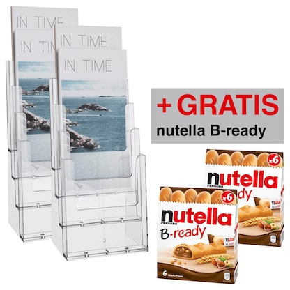 Artikelbild 13 für AKTION: 2 helit Tischprospekthalter transparent 1/3 DIN A4 4 Fächer + GRATIS 2 Pack nutella B-ready Waffeln 6x 22,0 g, Artikelnummer 587550