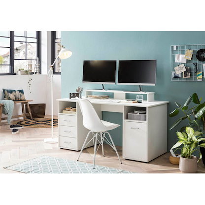 Artikelbild 5 für MÖBELPARTNER Niels light Schreibtisch perlweiß rechteckig, Wangen-Gestell weiß 150,0 x 70,0 cm, Artikelnummer 650327