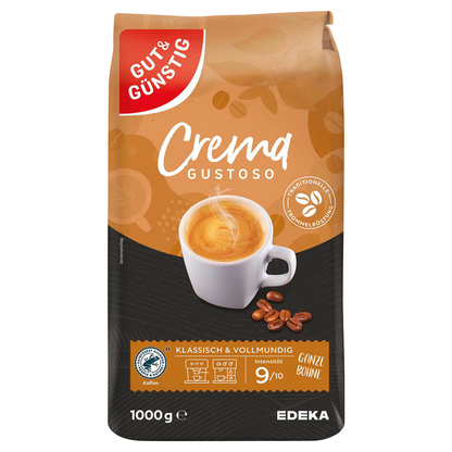 Artikelbild 8 für GUT&GÜNSTIG Crema Gustoso Kaffeebohnen, Arabicabohnen kräftig, 1,0 kg, Artikelnummer 301699