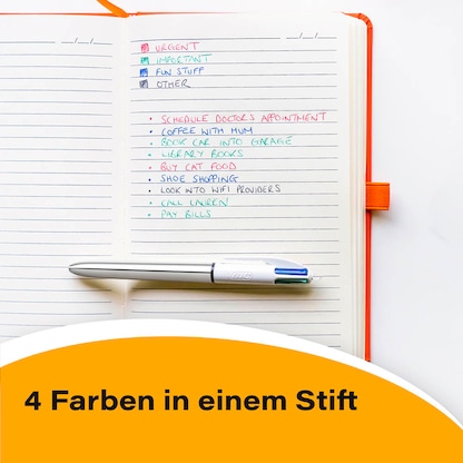Artikelbild 4 für BIC 4-Farben-Kugelschreiber 4 Colours Shine metallic-silber, Schreibfarbe: blau, schwarz, rot, grün, 1 St., Artikelnummer 314282