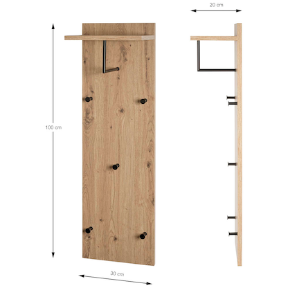 Artikelbild 2 für HAKU Möbel Wandgarderobe 37448 eiche Holz 5 Haken 30,0 x 100,0 cm, Artikelnummer 965733