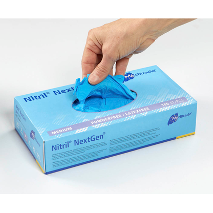 Artikelbild 3 für Meditrade® unisex Einmalhandschuhe Nitril® NextGen® blau Größe M, 100 St., Artikelnummer 242857