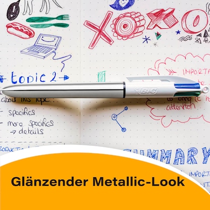 Artikelbild 6 für BIC 4-Farben-Kugelschreiber 4 Colours Shine metallic-silber, Schreibfarbe: blau, schwarz, rot, grün, 1 St., Artikelnummer 314282