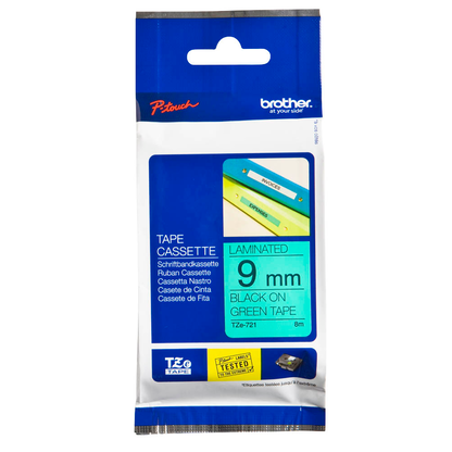 Artikelbild 2 für brother Schriftband TZe-721 TZE721, 9 mm schwarz auf grün, Artikelnummer 653501