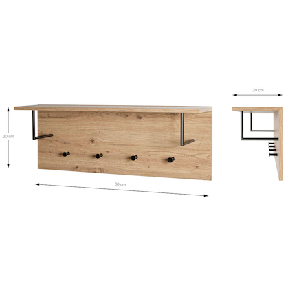 Artikelbild 2 für HAKU Möbel Wandgarderobe 37447 eiche Holz 4 Haken 80,0 x 30,0 cm, Artikelnummer 965743