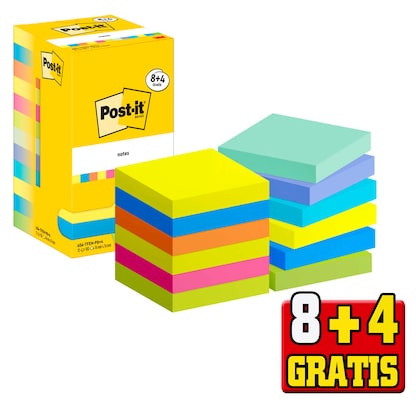 Artikelbild 2 für 8 + 4 GRATIS: Post-it® Energetic Collection Haftnotizen farbsortiert, 8 Blöcke + GRATIS 4 Blöcke, Artikelnummer 620532