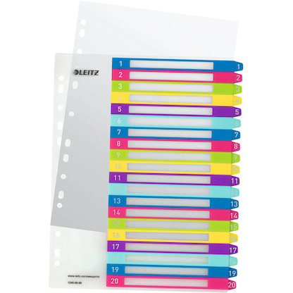 Artikelbild 2 für AKTION: LEITZ Ordnerregister WOW DIN A4 Vollformat, Überbreite 1-20 farbig 20-teilig, 1 Satz mit Prämie nach Registrierung, Artikelnummer 893089