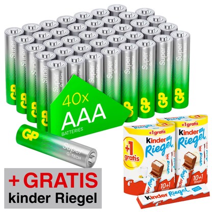 Artikelbild 8 für AKTION: 40 GP Batterien SUPER Micro AAA 1,5 V + GRATIS 2x kinder Riegel 10+1, Artikelnummer 583326