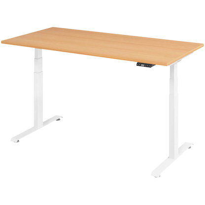 Artikelbild für BaseLite elektrisch höhenverstellbarer Schreibtisch buche rechteckig, T-Fuß-Gestell weiß 160,0 x 80,0 cm, Artikelnummer 270779