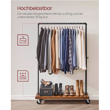 Artikelbild 6 für VASAGLE Rollgarderobe braun Metall 2 Haken 104,5 x 162,0 cm, Artikelnummer 260889