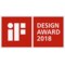 Rotes Logo mit der Aufschrift „iF Design Award 2018“, welches einen internationalen Designpreis darstellt.