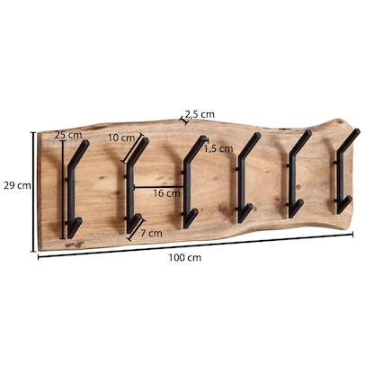 Artikelbild 3 für WOHNLING Wandgarderobe WL6.359 akazie Holz 6 Haken 100,0 x 29,0 cm, Artikelnummer 908543
