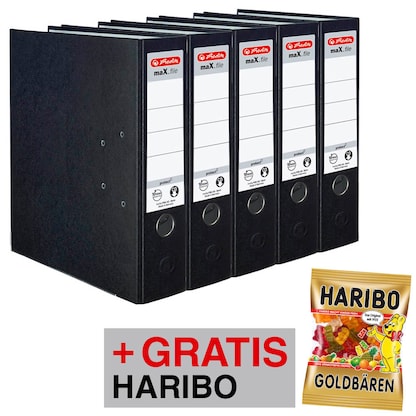 Artikelbild 18 für AKTION: 5 herlitz maX.file protect Ordner schwarz Kunststoff 8,0 cm DIN A4 + GRATIS Haribo Goldbären 100 g, Artikelnummer 506903