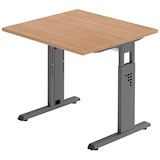 Artikelbild 1 für HAMMERBACHER OS 08 höhenverstellbarer Schreibtisch nussbaum quadratisch, C-Fuß-Gestell grau 80,0 x 80,0 cm, Artikelnummer 442651