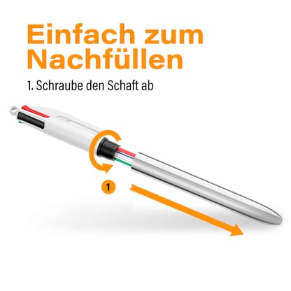 Artikelbild 9 für BIC 4-Farben-Kugelschreiber 4 Colours Shine metallic-silber, Schreibfarbe: blau, schwarz, rot, grün, 1 St., Artikelnummer 314282
