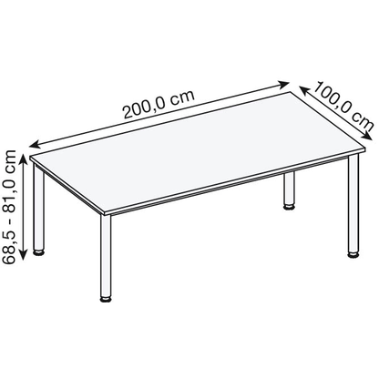 Artikelbild 2 für HAMMERBACHER HS2E höhenverstellbarer Schreibtisch weiß rechteckig, 4-Fuß-Gestell silber 200,0 x 100,0 cm, Artikelnummer 590137