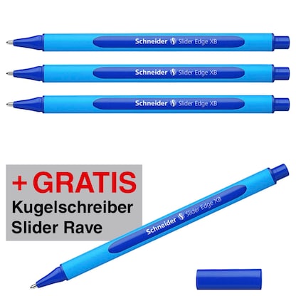 Artikelbild 7 für AKTION: Schneider Kugelschreiber Slider Edge blau, Schreibfarbe: blau, 6 St. + GRATIS Schneider Kugelschreiber Slider Rave XB blau, Artikelnummer 513956