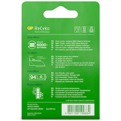 Artikelbild 3 für 4 GP Akkus ReCyko+ Mignon AA 1.300 mAh, Artikelnummer 290211