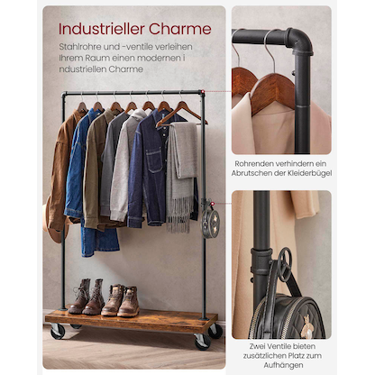 Artikelbild 4 für VASAGLE Rollgarderobe braun Metall 2 Haken 104,5 x 162,0 cm, Artikelnummer 260889