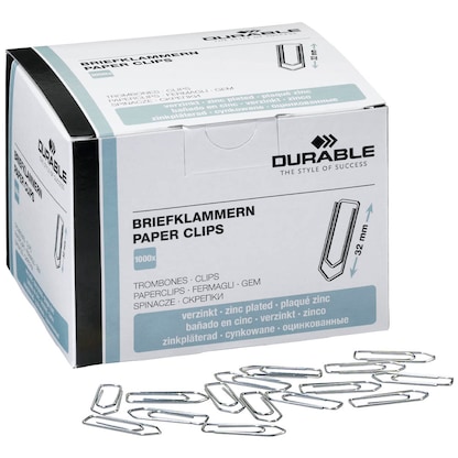 Artikelbild für DURABLE Büroklammern silber verzinkt, 1.000 St., Artikelnummer 738304