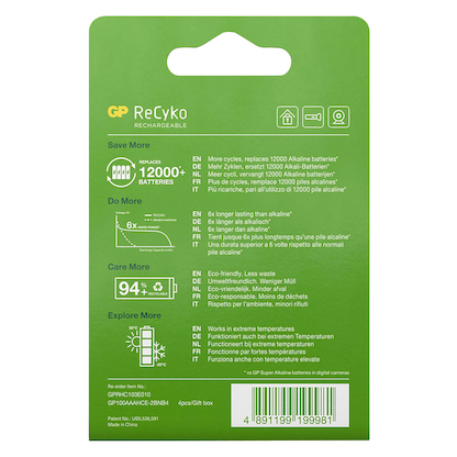 Artikelbild 3 für 4 GP Akkus ReCyko+ Micro AAA 950 mAh, Artikelnummer 290233