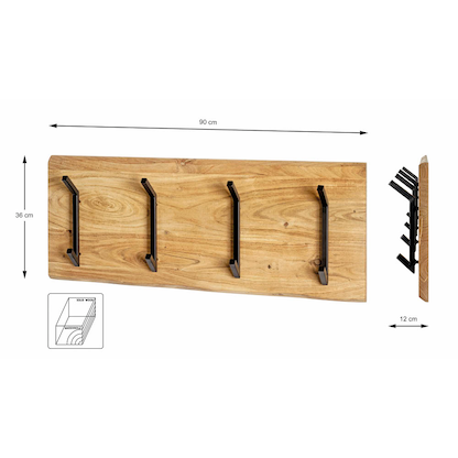 Artikelbild 2 für HAKU Möbel Wandgarderobe 52975 akazie Holz 4 Haken 90,0 x 36,0 cm, Artikelnummer 340168
