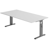 Artikelbild 1 für HAMMERBACHER OS 2E höhenverstellbarer Schreibtisch lichtgrau rechteckig, C-Fuß-Gestell grau 200,0 x 100,0 cm, Artikelnummer 443303