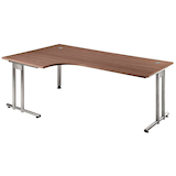 Artikelbild 1 für HAMMERBACHER Prokura Schreibtisch nussbaum L-Form, C-Fuß-Gestell silber 200,0 x 80,0/120,0 cm, Artikelnummer 970921