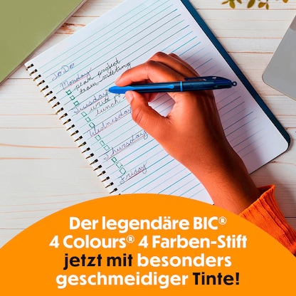 Artikelbild 11 für AKTION: BIC Kugelschreiber Cristal transparent, Schreibfarbe: blau, 50 St. + GRATIS 2x BIC 4-Farben-Kugelschreiber 4-Colours Smooth blau/hellblau, Schreibfarbe: schwarz, blau, rot, grün, Artikelnummer 719129