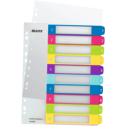 Artikelbild 13 für AKTION: LEITZ Ordnerregister WOW DIN A4 Vollformat, Überbreite 1-10 farbig 10-teilig, 1 Satz mit Prämie nach Registrierung, Artikelnummer 893053