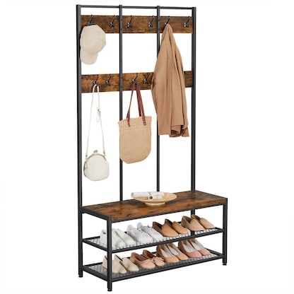 Artikelbild 13 für VASAGLE Garderobenbank mit Haken und Schuhrost HSR86BXV1 braun, schwarz Metall 100,0 cm, Artikelnummer 262786