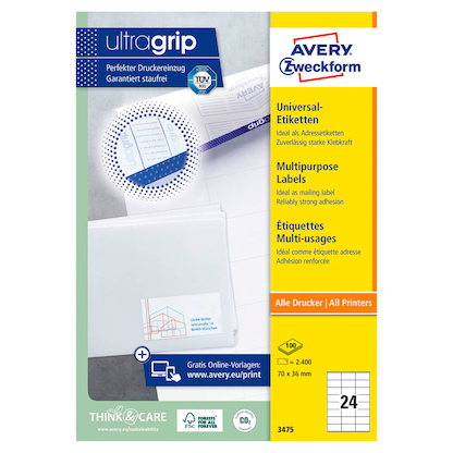 Artikelbild 2 für 2.400 AVERY Zweckform Etiketten 3475 weiß 70,0 x 36,0 mm, Artikelnummer 642280