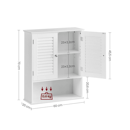 Artikelbild 2 für VASAGLE Bad-Hängeschrank BBC27WT weiß 60,0 x 20,0 x 70,0 cm, Artikelnummer 439038