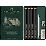 Artikelbild 1 für FABER-CASTELL Pitt Graphite Matt Graphitstifte HB, 2B, 4B, 6B, 8B, 10B, 12B, 14B schwarz mit Radierer, 1 Set, Artikelnummer 419071