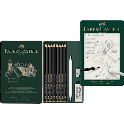 Artikelbild 2 für FABER-CASTELL Pitt Graphite Matt Graphitstifte HB, 2B, 4B, 6B, 8B, 10B, 12B, 14B schwarz mit Radierer, 1 Set, Artikelnummer 419071