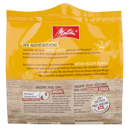 Artikelbild 4 für Melitta Harmonie Kaffeepads, Arabica- und Robustabohnen mild, 16 Pads, Artikelnummer 523688