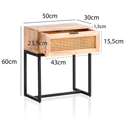 Artikelbild 2 für WOHNLING Nachttisch Massivholz braun 50,0 x 30,0 x 60,0 cm, Artikelnummer 314718