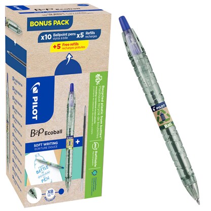Artikelbild 2 für AKTION: PILOT Kugelschreiber B2P „Bottle 2 Pen“ ECOBALL XB transparent/blau, Schreibfarbe: blau, 10 St. + GRATIS 5 Kugelschreiberminen, Artikelnummer 458907