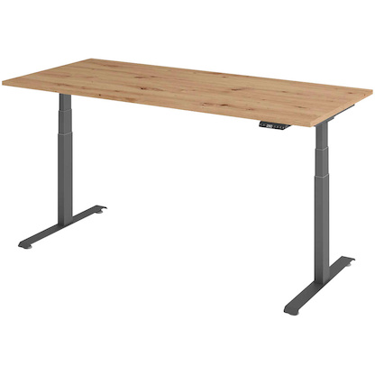 Artikelbild für BaseLite elektrisch höhenverstellbarer Schreibtisch asteiche rechteckig, T-Fuß-Gestell grau 180,0 x 80,0 cm, Artikelnummer 270916