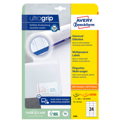 Artikelbild 2 für 720 AVERY Zweckform Etiketten 3490 weiß 70,0 x 36,0 mm, Artikelnummer 437780