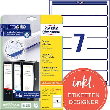 Artikelbild 5 für 210 AVERY Zweckform Ordneretiketten L4760-25 weiß, Artikelnummer 345611