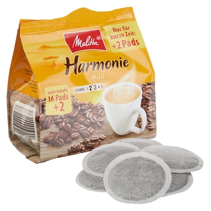 Artikelbild 6 für Melitta Harmonie Kaffeepads, Arabica- und Robustabohnen mild, 16 Pads, Artikelnummer 523688