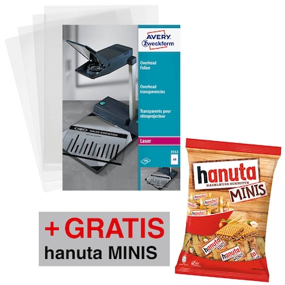 Artikelbild 15 für AKTION: AVERY Zweckform Laserfolien 3552 glatt, 100 St. + GRATIS hanuta MINIS 200,0 g, Artikelnummer 907050